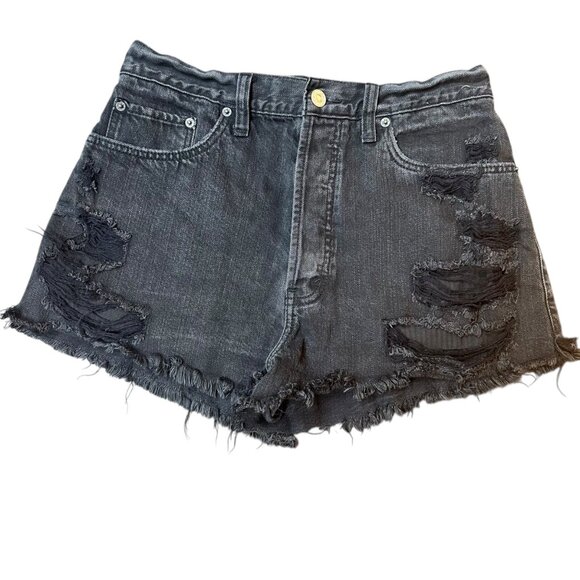 Abercrombie &‎ Fitch Shorts Distressed Ripped Black Denim Grunge Women's Size 28 - Picture 1 of 5